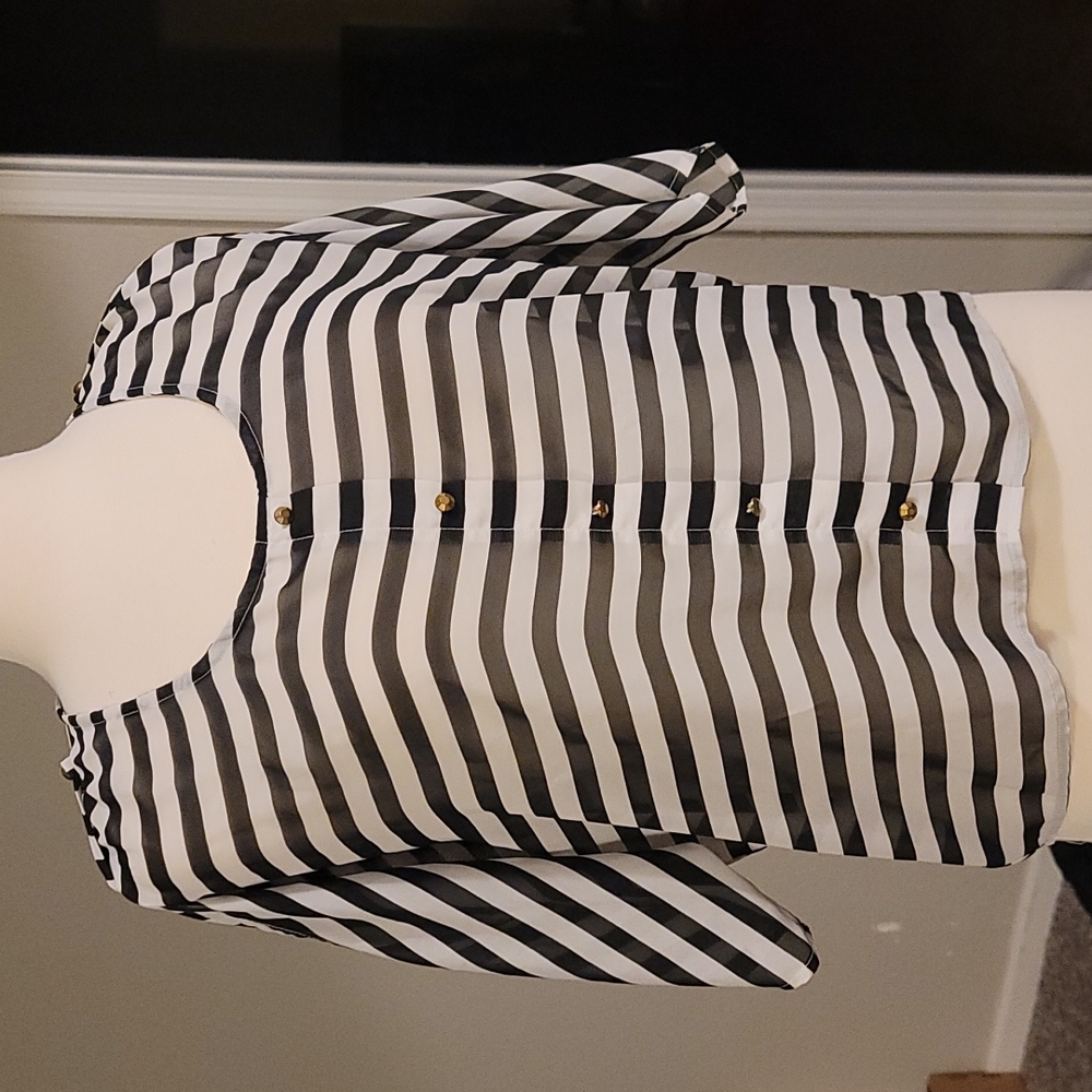 Wishful Park Cold Shoulder Black and White Top
